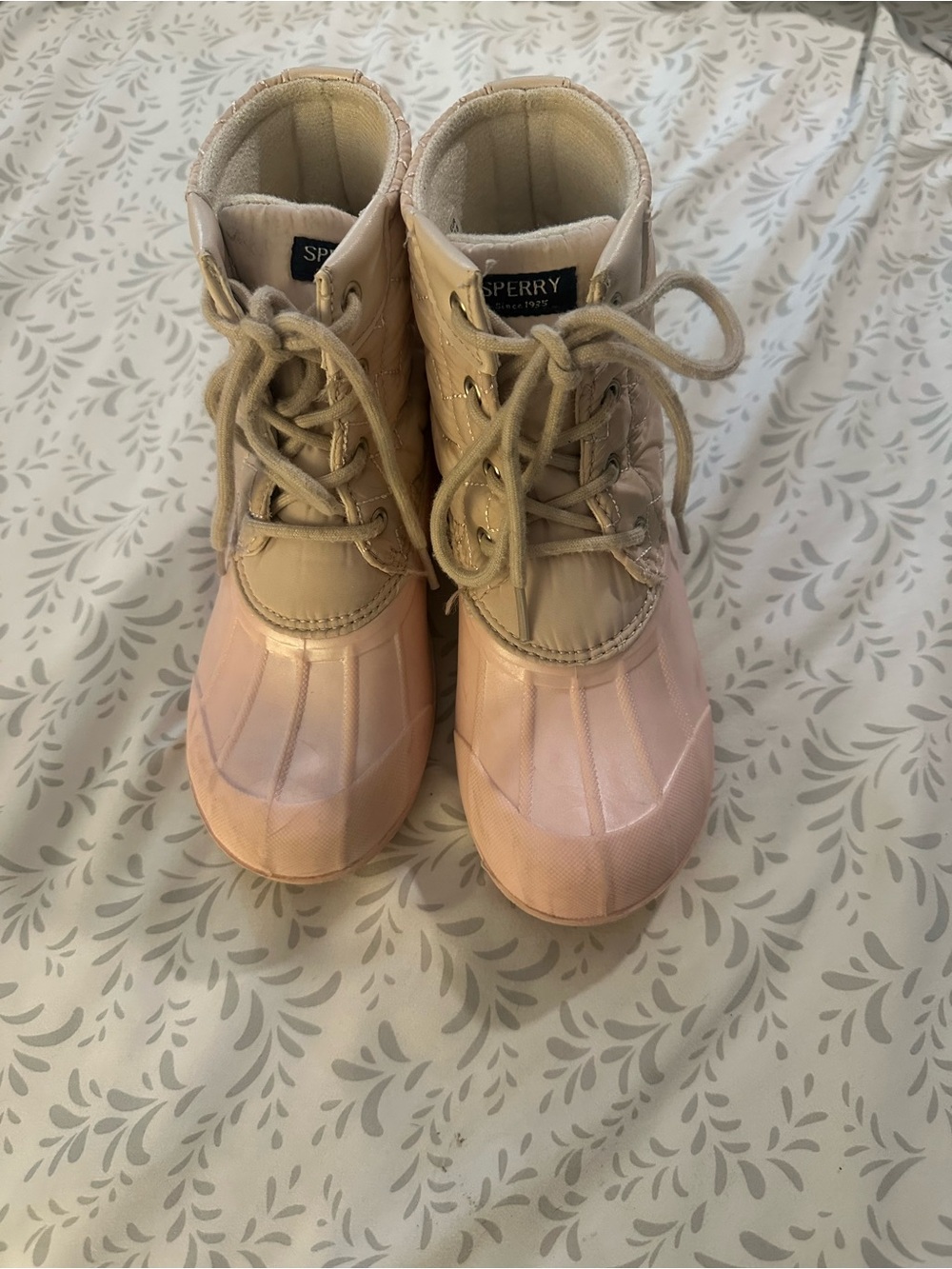 Sperry Girls Light Pink & Beige Duck Boots